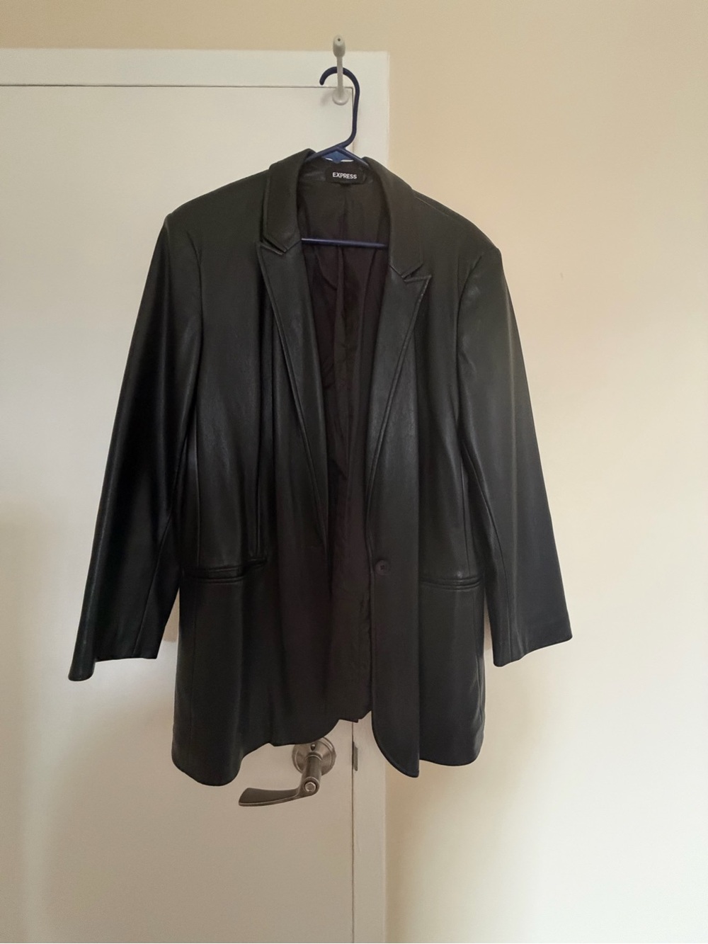 Express Black Leather Blazer Jacket - Tailored Single-Button